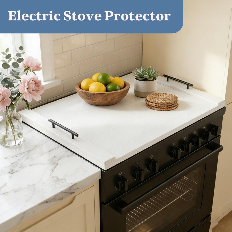 FayuuGem White Stove Top Cover | 30"x22" Modern Noodle Board