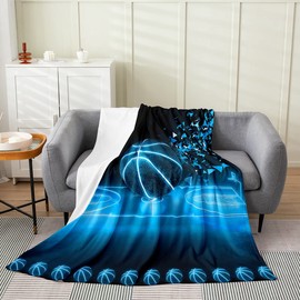 Erosebridal Basketball Blanket Queen Inch Neon Sport Throw Blanket for Kids Boys Girls Teens Blue Gradient Glowing Basketball Fleece Blanket Room Decor Flannel Blanket