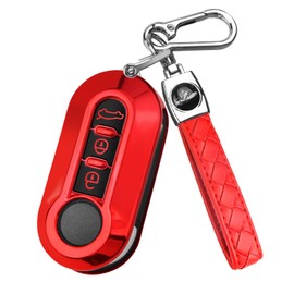 FT FUNTOR For Fiat Key Case, Compatible with Fiat 500 500L Brava Bravo Doblo Ducato Fiorino Punto Panda Qubo Scudo Stilo Lancia, 3 Black Buttons TPU for Fiat 500 Key Cover (A-Red)