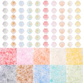 PH PandaHall 1400pcs 10 Candy Colours Faceted Glass Beads 4mm Bicone Frosted Glass Bead Spring Summer Cute Spacers for Jewellery Making Bracelet Necklace Hanging Decorations DIY Crafts