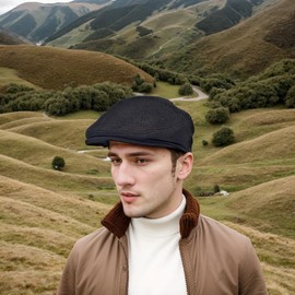 Michear Premium Linen Flat Cap, Classic Vintage Newsboy Hat, Breathable Beret for Men Women, UV Protective Sun Hat (UK, Alpha, L, Black)