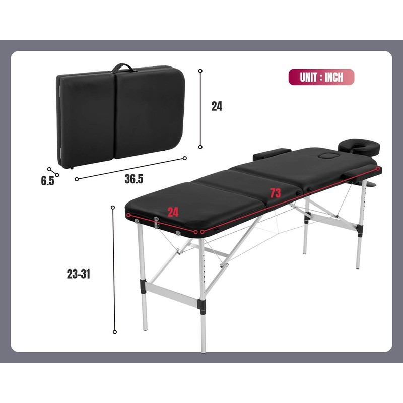 BestMassage Aluminium Massage Bed Portable Massage Table 24 inch Wide