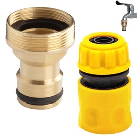 Jiakalamo 2pcs Tap Connector Set, Garden Hose Quick Connector Brass Hose Connectors Hose Adapter Kitchen Sink Outdoor Tap Connector Kit(gold+yellow)