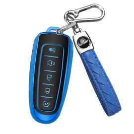 QBUC for Ford Key fob Cover,Soft TPU Car Key Case Protector with Keychain Compatible with Ford C-Max Edge Escape Expedition Explorer Flex Focus Taurus Lincoln MKS MKT MKX Navigator Accessories (Blue)