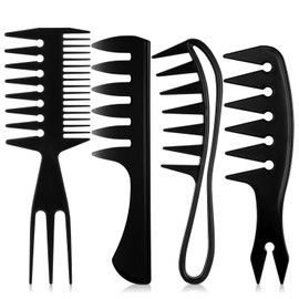 Gjinxi 4Pcs Hair Comb Styling Set for Men, Wide Tooth Double Side Tail Combs, Professional Hair Brush Retro Hairdressing Hairstylist Tools, African American Hair Care Style Barber Accessories