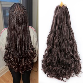 EFFGOCO French Curl Braiding Hair 22 Inch 8 Packs Brown Long French Curls Braid Hair #4 French Curly Braiding Hair 100g/Pack Bouncy Curl Crochet Hair Braids for Women&Kids (22 Inch, 4#)