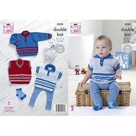 King Cole 5353 Knitting Pattern Baby Sweater Polo Shirt and Tank Top in Comfort DK
