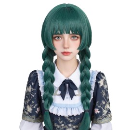 FILMIA Maomao Cosplay Wig Dark Green Wig for Women Anime Ponytails Wigs with Bangs Synthetic Hair Daily Party