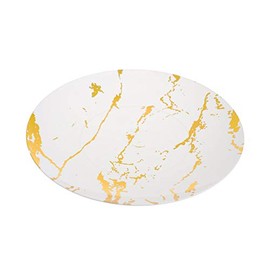 Pack of 10 White and Gold Hard Plastic Reusable Dinner Plates ~ Marble Design Plastic Dinnerware-Ideal for Weddings and Parties. (10" Plates)