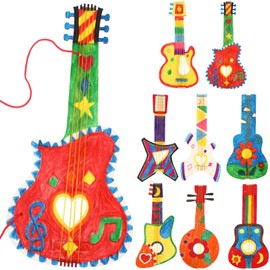 Toyvian 8 Pcs Unfinished Wood Cutouts Guitar Crafts for Painting - Kids Cardboard Guitars to Decorate Wood Slices - Wooden Guitar Toys with Holes Kindergarten Guitar Craft Projects