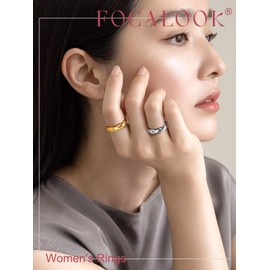 FOCALOOK Women's Stainless Steel Ring, Matching Ring, Hypoallergenic, Wedding Band, Men's Ring, Couple, Ring, Leave On, Simple, Gold Ring