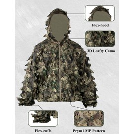 WOLFHUNT Ghillie Suit 3D Leafy Prym1 Camo Hunting Suit – Lightweight, Breathable Camouflage for Outdoor Hunting & Stealth, XL/XXL