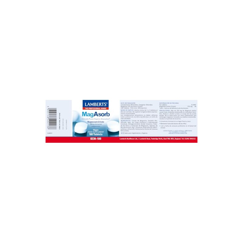 Lamberts MagAsorb Magnesium 150mg – High Absorption Magnesium Citrate –