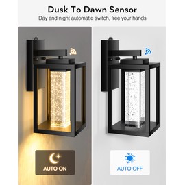 VIANIS Exterior Lighting Fixtures Wall Mount, Black Dusk to Dawn Outdoor Wall Sconce Lantern with LED Crystal Bubble Glass, Modern Anti-Rust Outside Lights for Porch, House, Garage, 2 Packs Waterproof