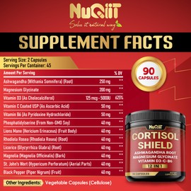 NUQIIT 12in1 Cortisol Shield - Ashwagandha and Magnesium & 10 More - 90 Capsules