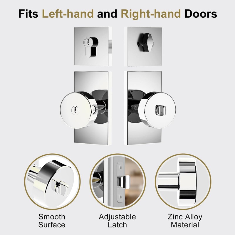 Newlaking Polished Chrome Exterior Door Knob with Deadbolt Set -