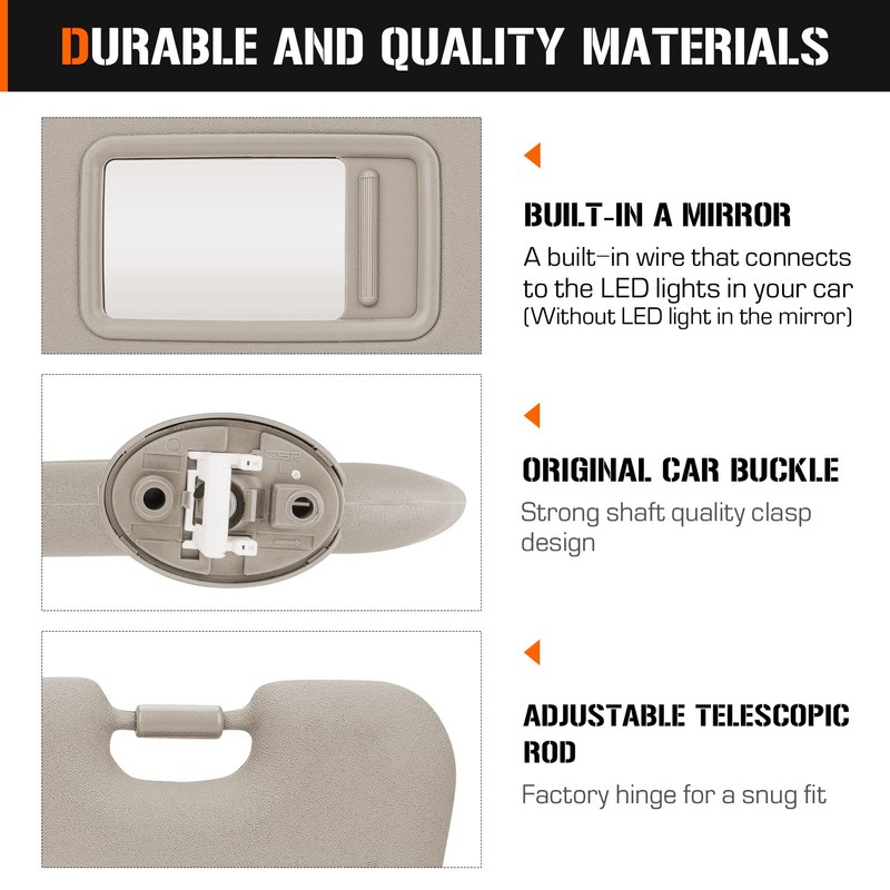 Sun Visor with Light for 2008-2013 Toyota Highlander, Right Passenger