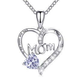 Love Heart Pendant Necklaces for Women, Mother's Day Jewelry Gifts for Mom Grandma Wife from Daughter Son, I Love You Mom (With gift box)