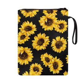 Poceacles Polyester Book Sleeve for Hardcover Paperback Book Cover Pouch Protector with Zipper Storage Bag for Book Lovers, Sunflowers, Contemporary