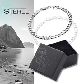 STERLL Mens Solid 925 Silver Bracelet Ideal Gift for Husband or Boyfriend with Jewellery Box, Sterling Silver, Without Stone