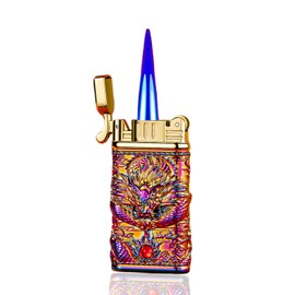 KAIEOMGN Carving Dragon Antique Lighter, Vintage Metal Lighters Pretty Aesthetic, Torch Lighter with Adjustable Jet Flame,Windproof and Fillable,for Barbecue Candles,Etc.(No Methane Gas) (Color)