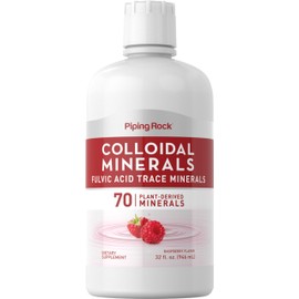 Piping Rock Colloidal Minerals Liquid | 32 fl oz | Fulvic Acid Trace Minerals | Plant Derived | Raspberry Flavor | Vegetarian, Non-GMO, Gluten Free Supplement