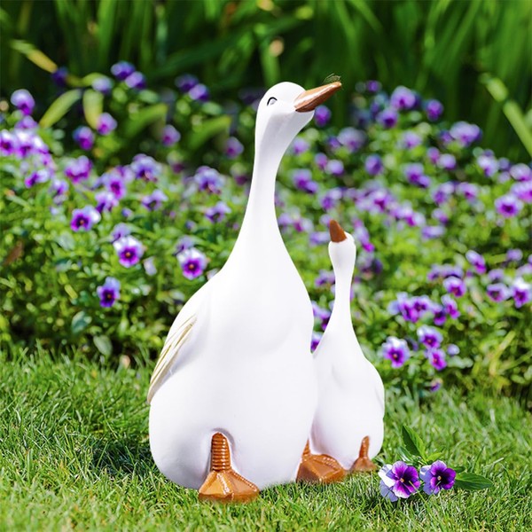 Voyyphixa White Goose Decorative Garden Duck Mother and Ducklings Yard