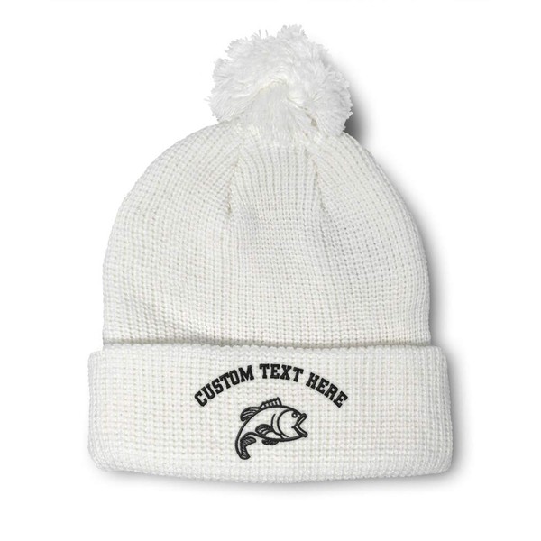 Custom Pom Pom Beanies for Women Fish Outline Embroidery Skull