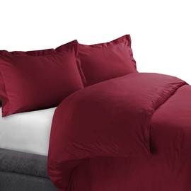 Royal Hotel's Solid Duvet Covers Cotton 300-Thread-Count 3pc Duvet-Cover Set, 100% Cotton Soft and Cool Solid Plain Duvet Set, Full / Queen Size, Burgundy-red