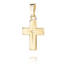 JEVELION Necklace with Cross Pendant for Women, Men and Children, Frosted Gold Cross with Radiant Cross Engraving as Chain Cross Pendant + Jewellery Case, 333 yellow gold
