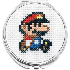 NewCharms Mario Cross Stitch Compact with Mirrors - Perfect Pocket and Purse Size Folding Mirror for Applying Make Up Anywhere