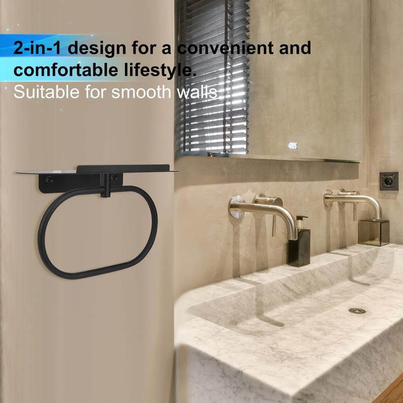 Hand Towel Ring with Shelf, Stainless Steel Towel Holder Wall
