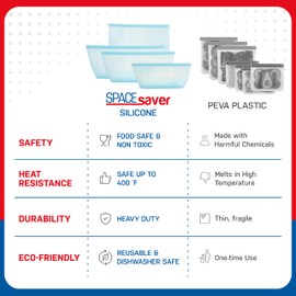 Spacesaver Reusable Silicone Storage Bags (4pk) - Multipurpose Kitchen Storage Solution, Ideal for Meal Prep & Food Storage, Food Storage Container, Microwave, Dishwasher and Freezer Safe, Lunch Bag