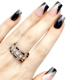 Nailsculpt Press On Nails -Square French Tip Black and Gold Fake Nails with Glaze Finish | Salon Quality | 24 nail kit -12 Sizes with 48 Jelly tabs| Reusable Durable Easy-Removal False Nails