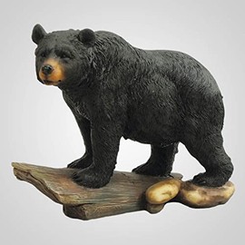Lipco Poly Stone Bear On Log Figurine, 6.5-inch Length, Tabletop Decoration