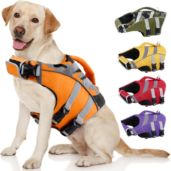 Kuoser Dog Life Jacket with Reflective Stripes, Adjustable High Visibility
