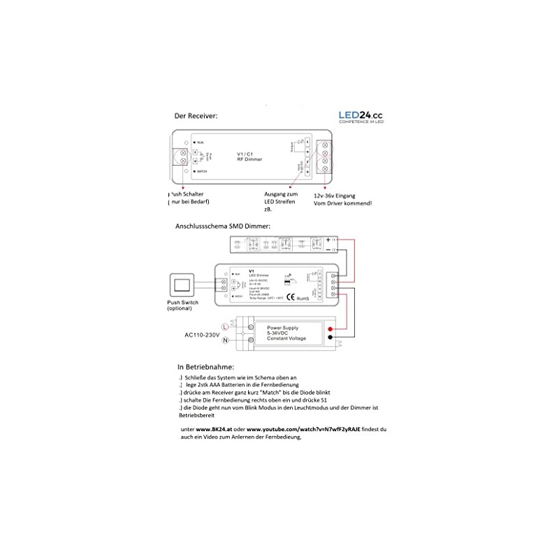 LEDmich SMD LED Strip Wireless Dimmer 2.4 GHz with Receiver
