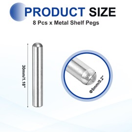sourcing map 8 pcs 304 Stainless Steel Dowel Pins, 5x30 mm Round Head Flat Chamfered End Metal Dowel Pin Shelf Support Pegs Rod Fasten Elements for Furniture DIY Project