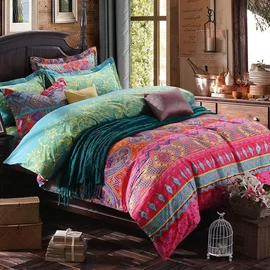 BupiRD Queen Size Boho Comforter Set - 3 Pieces Lightweight Exotic Yellow Orange Mandala Colorful Retro Boho Comforter and 2 Pillowcases for All Seasons