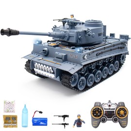 QuirkyGlee Remote Control Tank 1/18 Scale German Tiger RC Tank That Shoots BBS, RC Tanks 23 Channel with Lights, Sound, Smoke, RC Military Vehicles Toys Gifts for Kids & Adults