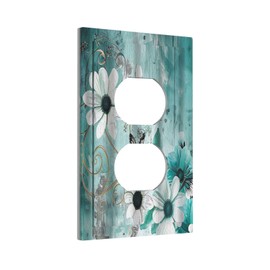Spshian Decorative Outlet Covers Turquoise Flowers and Butterflies Rustic Teal White Floral 1 Gang Wall Plate Receptacle Duplex Light Switch Cover Plate Single Dual Plug Covers Electrical Switchplate