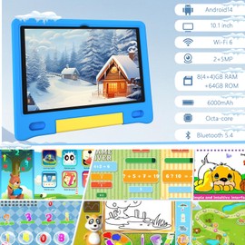VCFNXLS Kids Tablet 10", Android 14, 8GB+64GB (1TB Expandable), Octa-Core, 1280×800 HD Display, Dual Cameras, 12-Hour Battery, Parental Controls, Childs Tablet with Shockproof EVA Case