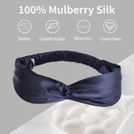 ZLYC Mulberry Silk Headband Elastic Twist Knotted Head Bands for Women's Hair(Solid Navy),One Size
