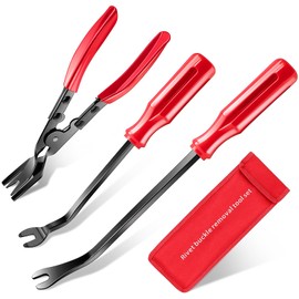 Etre Jeune Clip Removal Tool, 3 Pcs Clip Pliers Set Fastener Remover, Auto Trim Removal Tool Kit Door Panel Removal Tool Push Pin Pliers Pry Tools Automotive, Red