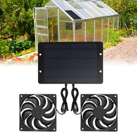 Afenau Solar Fan 10 W, Pack of 2 Solar Fans with 3.94 Feet Cable, IP65 Waterproof Solar Fan, Dual Exhaust Fan, Solar Fan for Greenhouse, Chicken Coop, Garden Shed, Ventilation