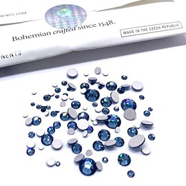 Mixed Sizes Denim Blue Navy Czech Preciosa Maxima Flatbacks 100 Pieces Assorted 2mm to 6mm ss5, ss7, ss9, ss12, ss16, ss20, ss30 No Hotfix Round Rhinestones DIY Bling Deco Nail Arts