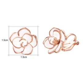 Yoursfs Rose Earrings Black White Rose Clip Earrings Flower Women 18K Gold Plated Earrings Enamel, Rose Gold Plated, No Gemstone