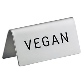 Vegan Stainless Steel Metal Table Tent Sign - 3" x 1-1/2" - Table Top Setting for Restaurants, Catering Businesses, Business. Great for Wedding, Banquet, Buffet, Party, Events. To Label Food Areas for