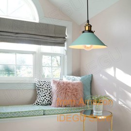 iDEGU Retro Pendant Light, 22 cm Vintage Pendant Lamp E27 Industrial Metal Lampshade Ceiling Light Pendant Light for Dining Room Living Room Kitchen Bedroom Restaurant (Green)