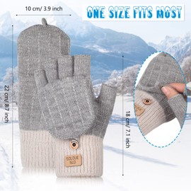 Neer 2 Pairs Fingerless Gloves for Women Men Winter Converter Ladies Fingerless Mitten Cable Knit Half Finger Thermal Gloves (Black, Gray)